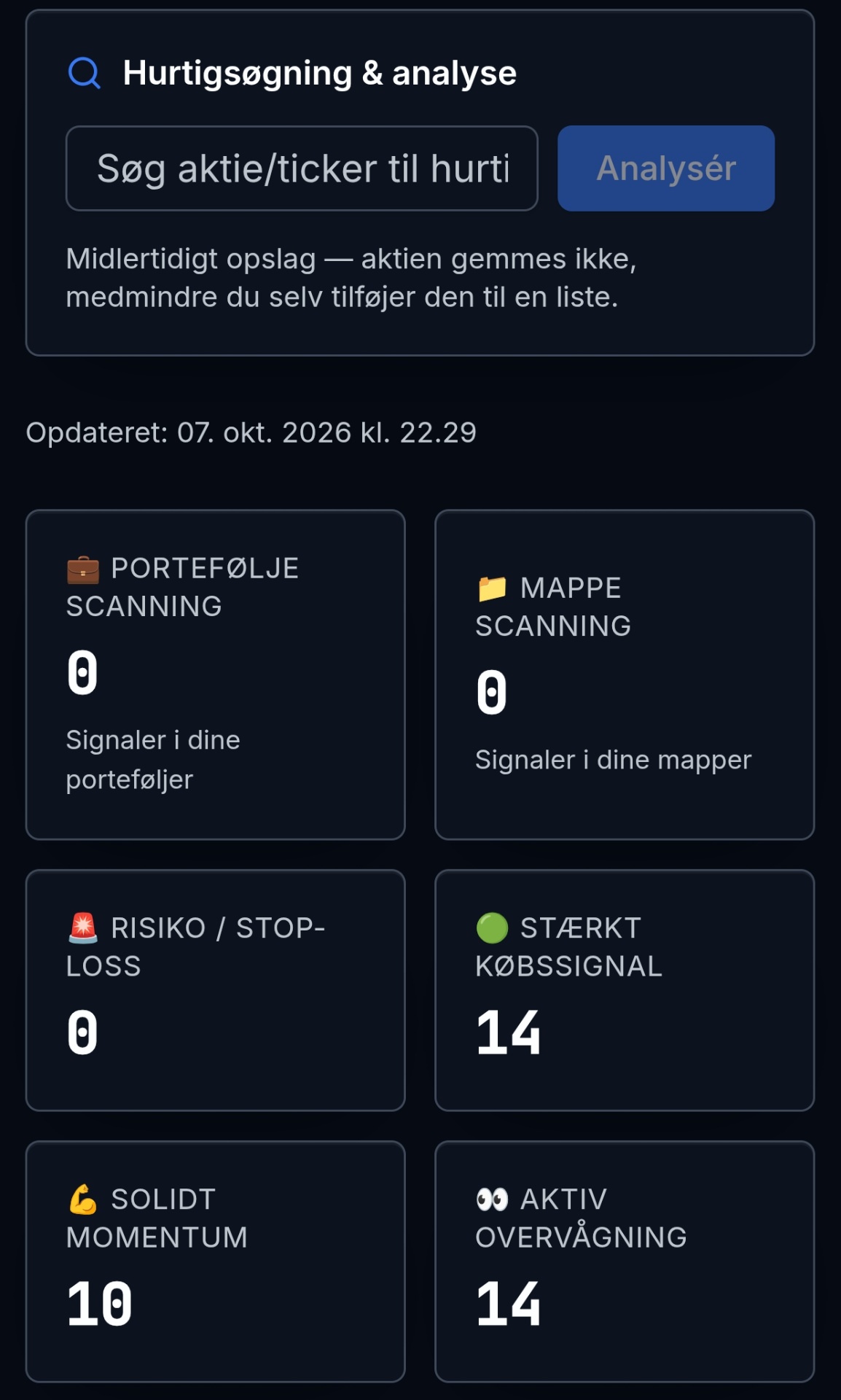 TradeScanHub dashboard på mobil